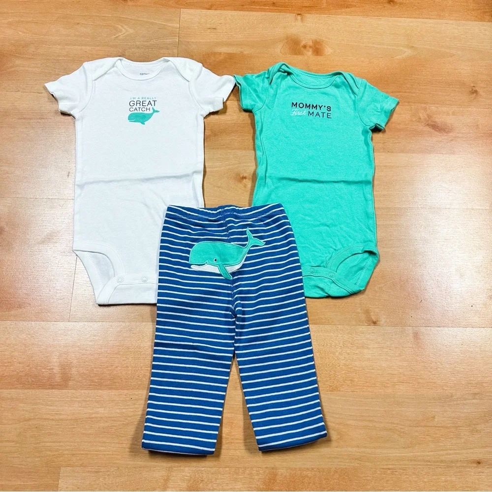 Carters 3-Piece Whale Bodysuits & Bottoms Set Unisex Baby 12M